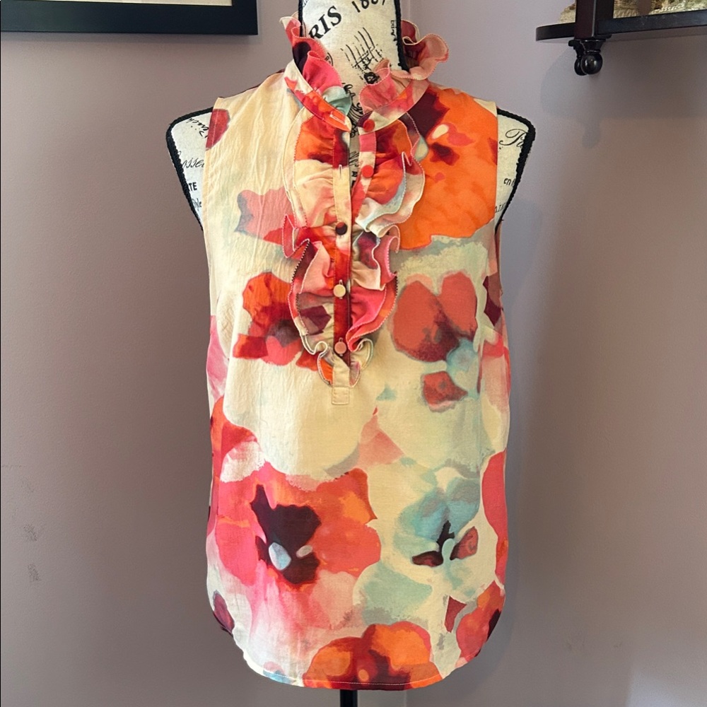 LOFT Multicolor Floral Ruffle Blouse